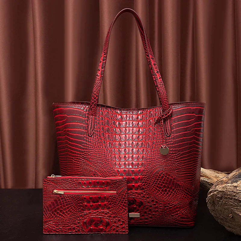 Leather Fashion Two Piece Crocodile Pattern Single Shoulder Tote Bag