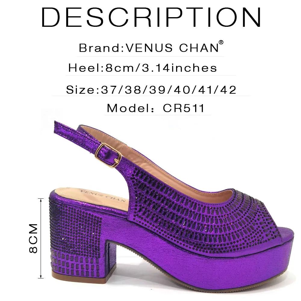 Wedding Shoes for Women Bride Platform Heels Italian Full Drill Design Elegant Shoes and Bags Matching Set