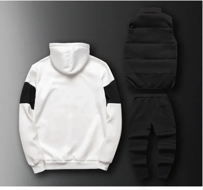 3 Pieces Set Hoodies+Vest+Pants Casual Track Suit Clothing Coats Winter Thick Warm Tracksuit for Couple Printed Mens Set Vest