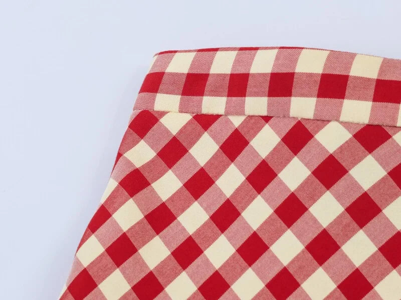 Women's Red Gingham A-Line Midi Skirt – High Waist, Flared Hem, Spring Casual Skirt for Picnic & Outdoor Outings