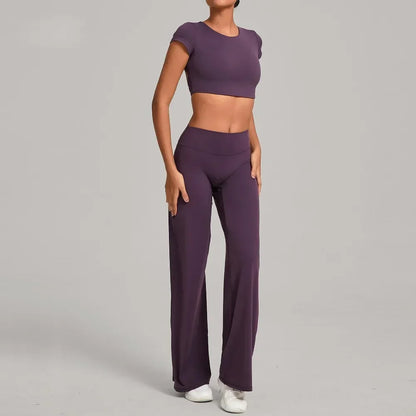 Tight-Fitting Backless Yoga Quick-Drying Straight-Leg Pants Sports Fitness Running Two-Piece Set for Women Gym Workout Yoga Suit