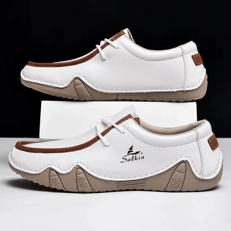 Novos Tênis Masculinos Casuais de Couro Feitos à Mão da Moda 2024 Design Sapatilhas Masculinas Mocassins Respiráveis Cano Baixo Sapatos Flats Dirigir Tamanho Grande
