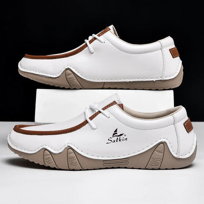 Novos Tênis Masculinos Casuais de Couro Feitos à Mão da Moda 2024 Design Sapatilhas Masculinas Mocassins Respiráveis Cano Baixo Sapatos Flats Dirigir Tamanho Grande