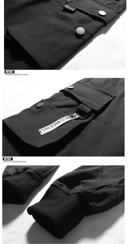 Men's Trousers Trendy Solid Cargo Pants Multi Pockets Hip Hop Joggers Trousers Sweatpants Leg Binding Sports Pants
