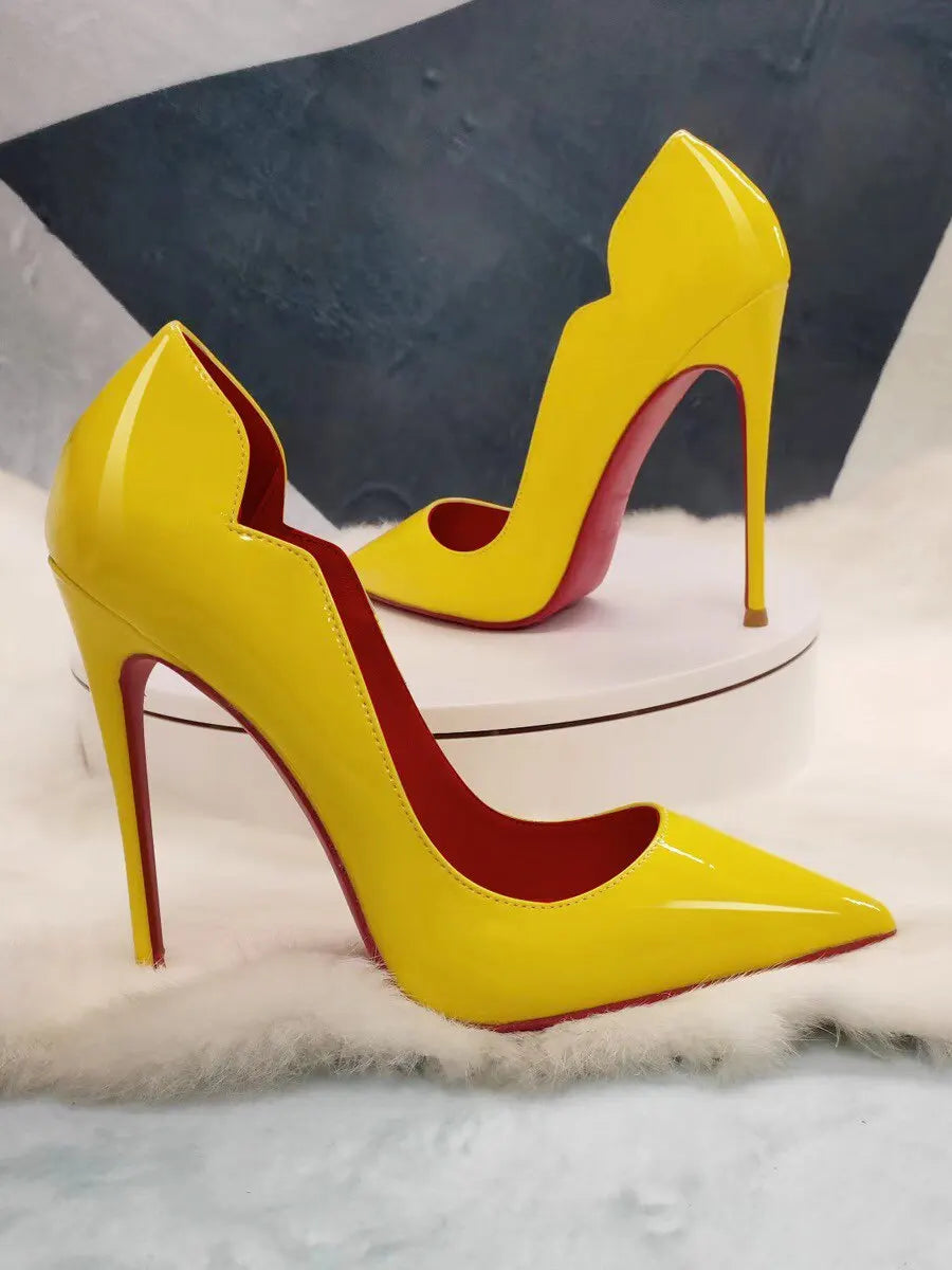 Curved edge shallow mouth gradient red12cm high heels for women,ultra-fine heels,temperament plus size professional single shoes