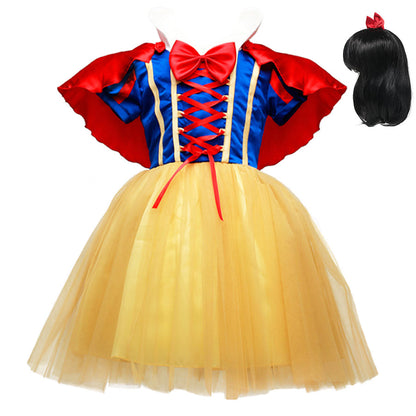Vestido de princesa Branca de Neve para meninas com capa, fantasia de Halloween de verão, conjunto de roupas infantis, vestidos de menina
