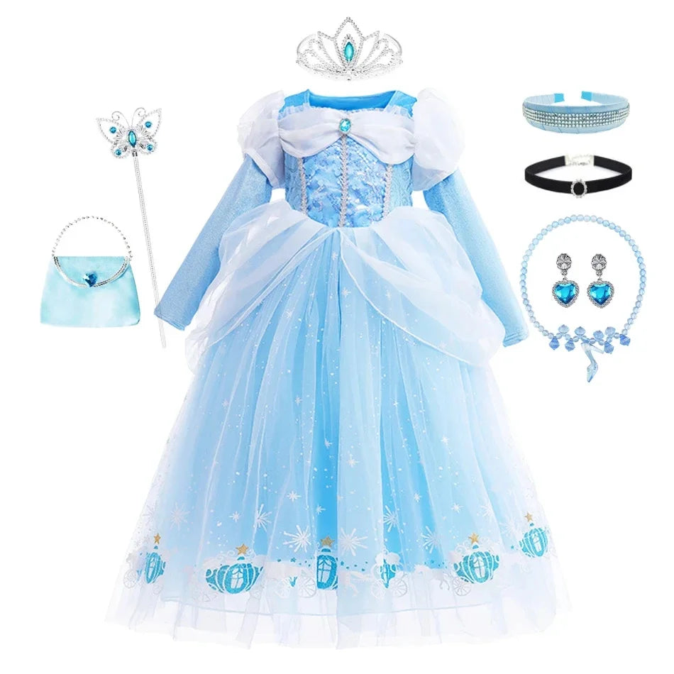 Girls Cinderella Cosplay Costume For Children Baby Girl Kids Halloween Birthday Party Dress Princess Costume