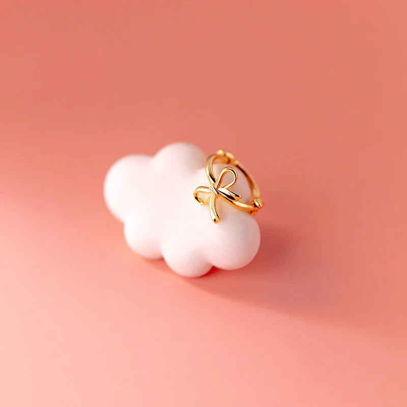 925 Sterling Silver Fashion Simple Bow Huggies Ear Hoop Earrings for Women Cute Girl Romantic Korean Butterfly Jewelry