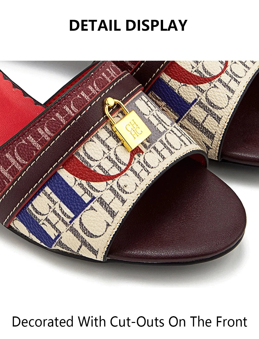 Fashionable High Quality Metal Lock Monogram Print Women's Low Heeled Slippers Temperament Versatile Women's Slippers