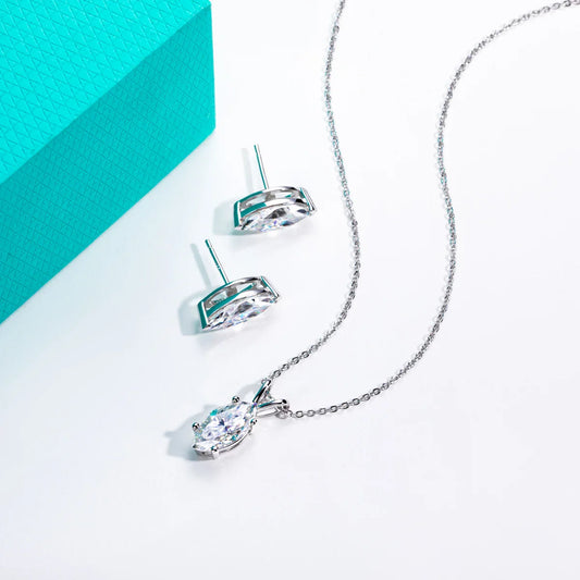 2-5ct Marquise Moissanite Necklace 0.5-3ct Earrings 925 Sterling Silver 18k Gold Plated Wedding Jewelry Set for Woman