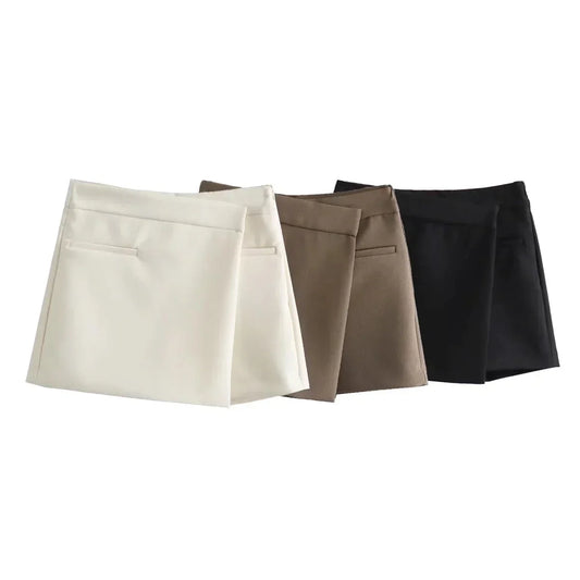 Vintage Split Mini Shorts Skirt Women Fashion 2025 Front Pockets High Waist Office Lady Shorts Elegant Shorts Skirts