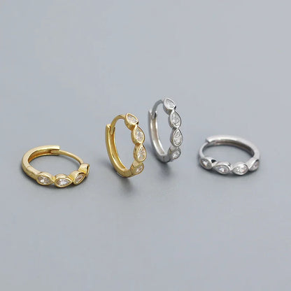 925 Sterling Silver Fashion Simple Drop Row Zircon Ear Buckle for Women Elegant European Hoop Earrings Piercing Jewelry