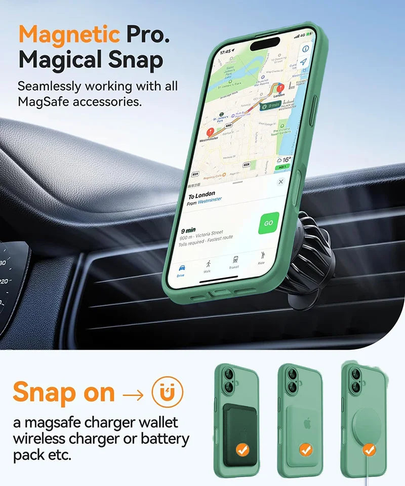 Magnetic Luxury Armor Shockproof Case For iPhone 17 Air 16 15 14 13 Pro Max For Wireless Charge Matte Translucent Cover