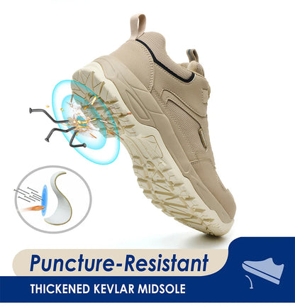 Men's Safety Shoes Steel Toe Anti- Crush Kevlar Rubber Non- Slip Bottom Fashion Button Style Work Shoes