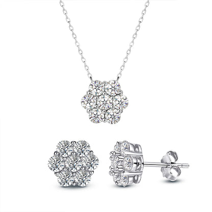 Real D Color Flower Full Moissanite Jewelry Sets for Women 925 Sterling Silver Diamond Pendant Necklace Stud Earrings Jewelry
