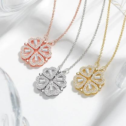 Transform Luxury Four Leaf Clover Pendant Necklace  Stainless Steel Crystal Gold Color Heart Jewelry for Women Gift