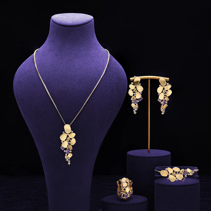 Trendy Link Chain Pendant Necklace Earring Set Gold Plated Cubic Zirconia Jewelry Sets Dubai Nigeria Women Wedding Accessories