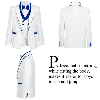 4 Pieces Boys Suit Set Vest Included - Toddler to Teen Tuxedo Sets - Christening Suits Adjustable Waist Boys Suit 3-14 Years