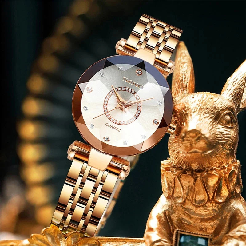 Ocean Star Women Crystal Watch 2025 Top Brand Luxury Rose Gold Women Bracelet Watch For Ladies Wrist Watch Relogio Feminino