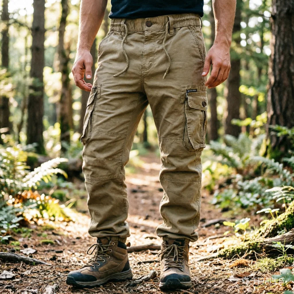 Large Pocket Loose Overalls Men's Outdoor Sports Jogging Tactical Pants Elastic Waist Pure Cotton Casual Work Pants Cargo Pants