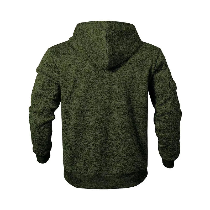 Heavy fleece men's jacket winter retro tooling pocket hooded zipper sports sweater men
