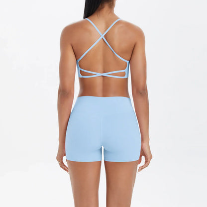 2PCS Yoga Clothes  Halter Yoga Top Set Fitness Gym Suit Crossover Back Sports Underwear Workout Gym Shorts Fitness High Waist