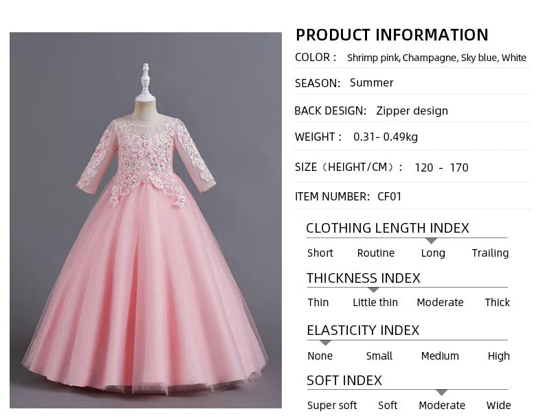 New Slim short sleeve fashion girls dress 3-12 years old Fluffy white wedding Sweet Princess dress lace