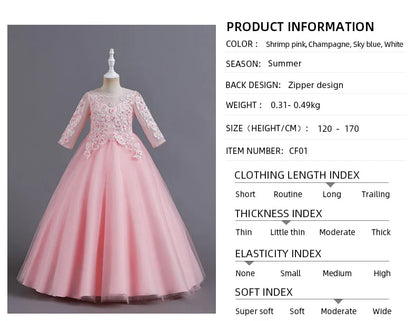 New Slim short sleeve fashion girls dress 3-12 years old Fluffy white wedding Sweet Princess dress lace