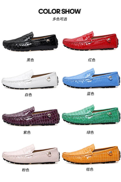 Patent Leather Loafers for Men, Crocodile Pattern, Korean Style, Trendy, Popular Casual Leather Shoes, Slip-On Loafers, Lazy Shoes