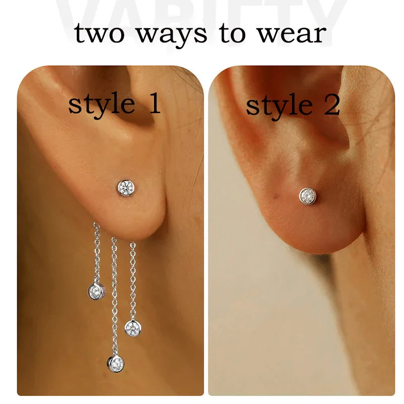 New 3mm 2 Ways To Wear  Moissanite Bubble Tassel Drop Earrings for Women Wedding Engagement Jewelry S925 Sterling Silver