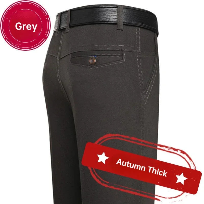 Mens Summer Thin Autumn Thick 100% Cotton Suit Pant Slacks High Waist Straight Loose Bland Solid Casual Business Pants GOZBKF