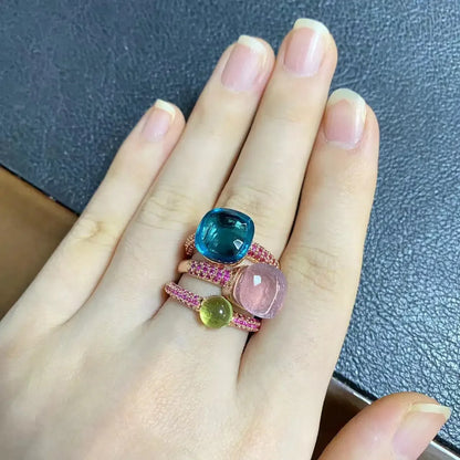 Conjunto de 3 anéis empilháveis ​​Nudo para mulheres, conjunto com cores mistas, cristais tipo bala incrustados, zircônia, ametista, topázio azul, joia redonda, presente