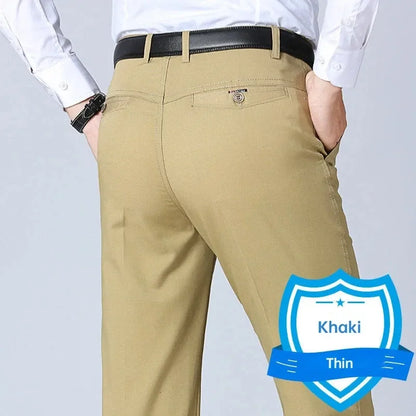 New Arrival 100% Cotton Summer Spring Men's Casual Pants Fashion Solid Black Beige Gentle Thicken Trousers Brand Smart Suit Pant