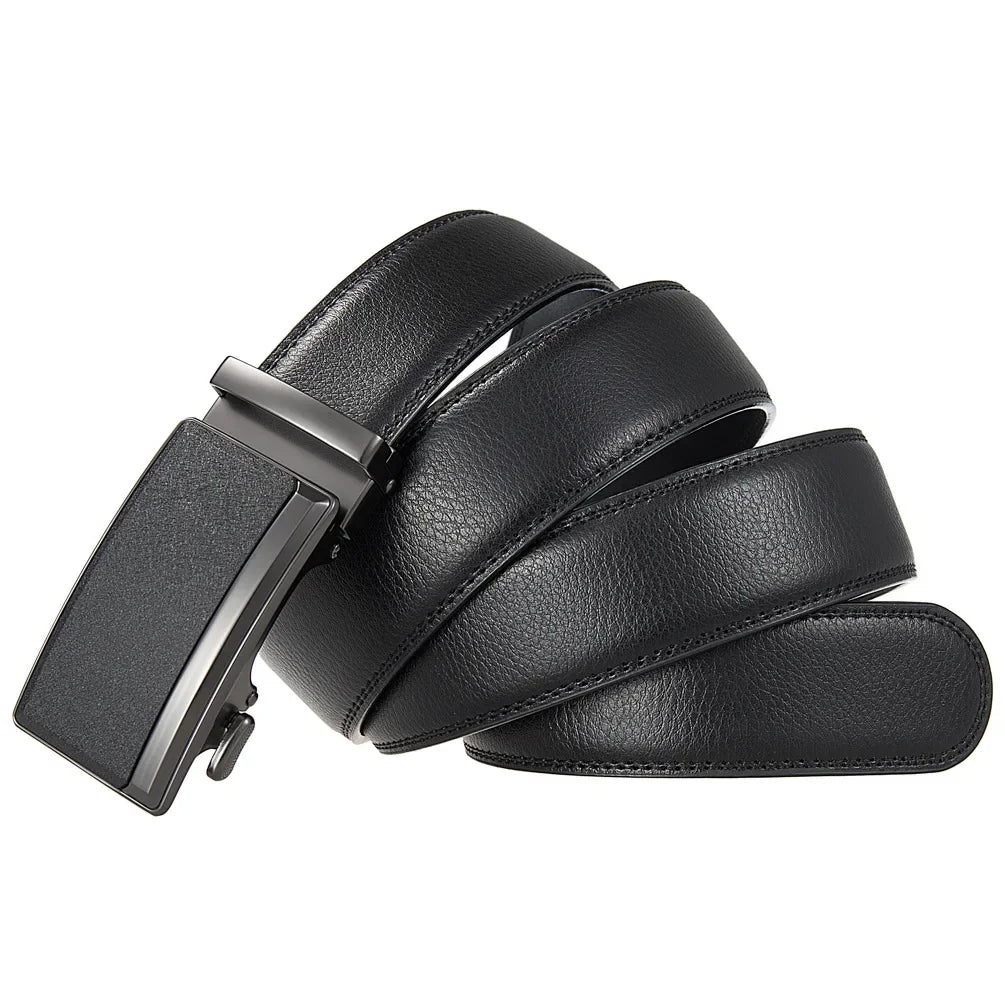 Male Cowskin Leather Belt - Automatic Buckle, Luxury Designer Style, 3.5cm, Black/Brown, Plus Size 130-170cm