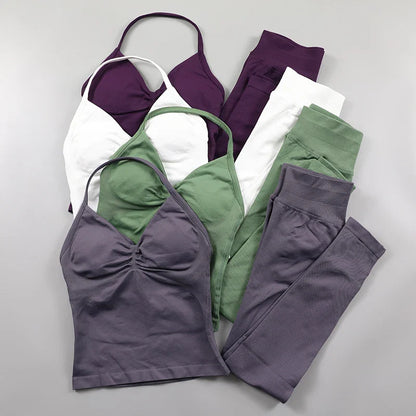 Fitness Leggings Set Women Seamless Yoga Set Fitness Clothing Scrunch Bum Gym Legging Padded Tank Top Workout Outfits Sportswear