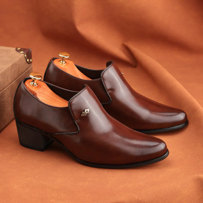 Premium leather men shoes slip on loafers European brand business casual wedding party plaid design height increasing