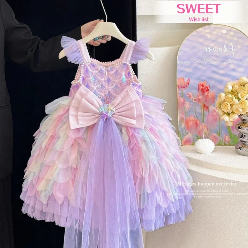A Sweet and Lovely Girls' Mermaid Dress in Light Purple, Hot Sale Colorful Sparkling Sequin Party Outfit