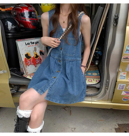 Cowboy Shoulder Strap Dress Female Design Sense Niche Spring And Autumn Slimming Sleeveless Camisole Vest Short Skirt