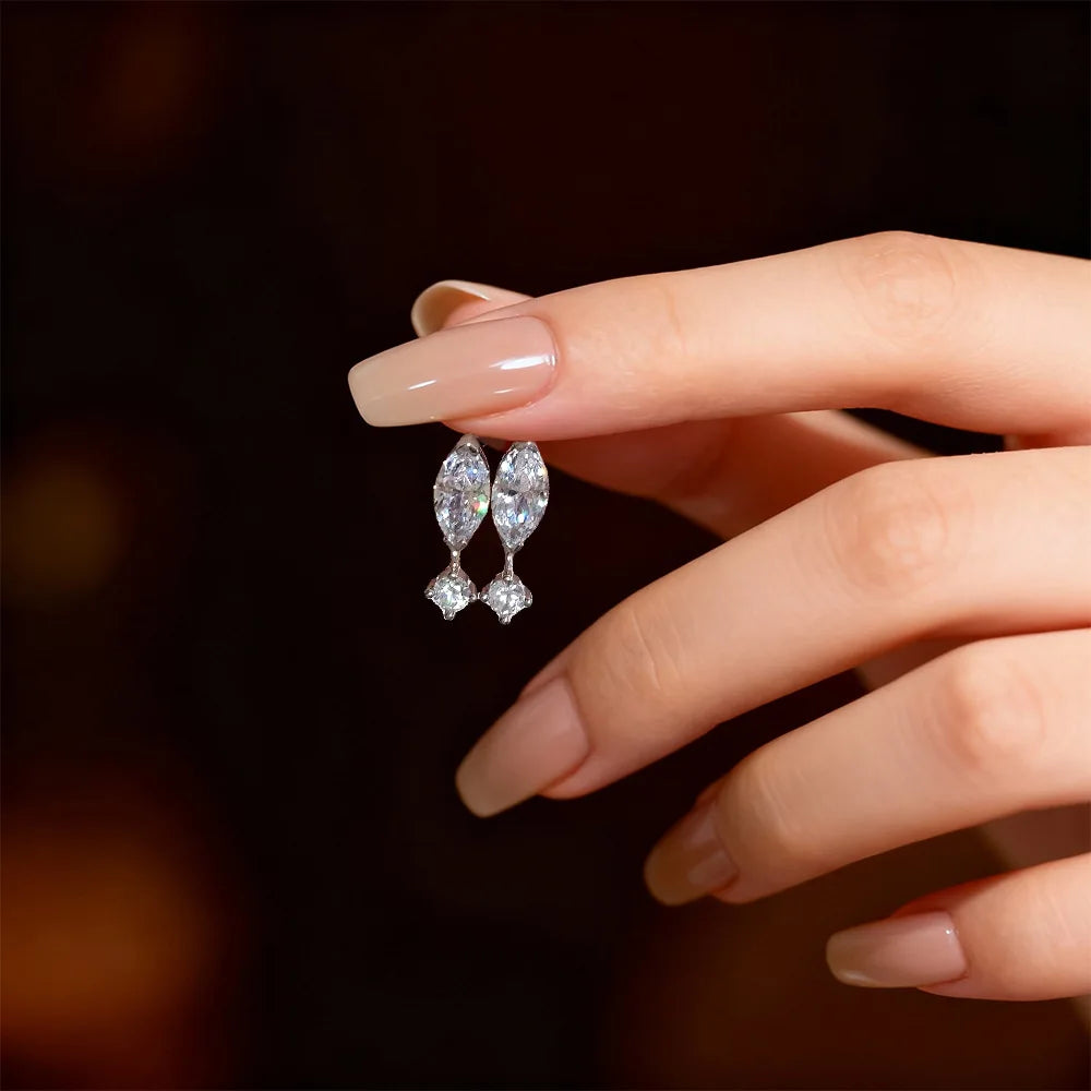 1.6cttw Marquise/Round Cut Moissanite Drop Earrings for Women 925 Sterling Silver Lab Diamond Stud Earrigs with Certificate
