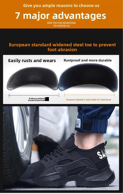 New Men's Summer Safety Work Shoes - Lightweight Soft Breathable Steel Toe Anti-Smash Anti-Puncture Footwear