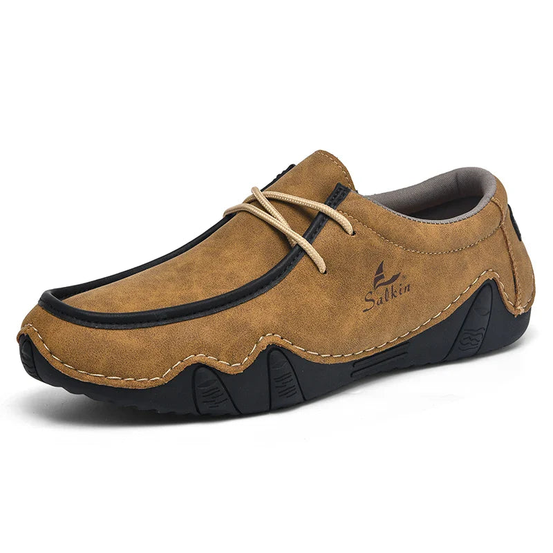 Novos Tênis Masculinos Casuais de Couro Feitos à Mão da Moda 2024 Design Sapatilhas Masculinas Mocassins Respiráveis Cano Baixo Sapatos Flats Dirigir Tamanho Grande
