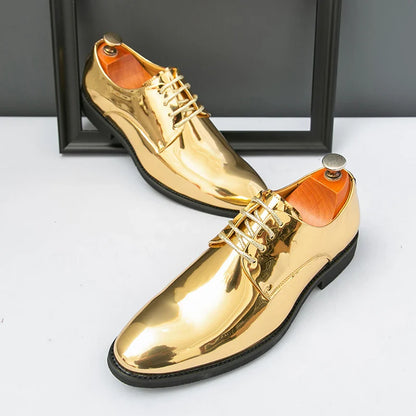 Luxury Silver Dress Shoes Man Patent Leather Shoes Large Size 50 Wedding Shoes Men Pointed toe Party Shoes Designer Formal Shoes