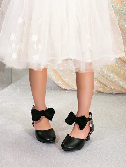 New Children High Heels Ankle-strap Bowknot Girl Princess Dress Sandals Sweet Wedding Party Versatile Kids Fashion Catwalk Shoes