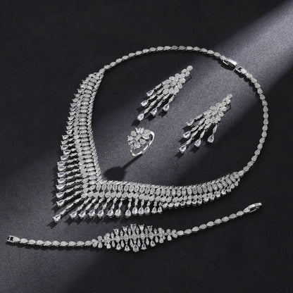 2024 Hot selling 4-piece Bride Wedding Jewelry Set with Cubic Zirconia Dubai Luxury Jewelry Set