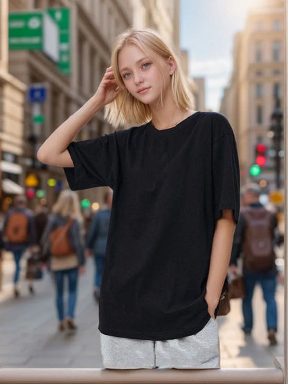 Summer 100% Cotton Oversized T shirts for Women Men Brown Casual Female Korean Streetwear Tees Unisex Basic Solid Young Cool Top
