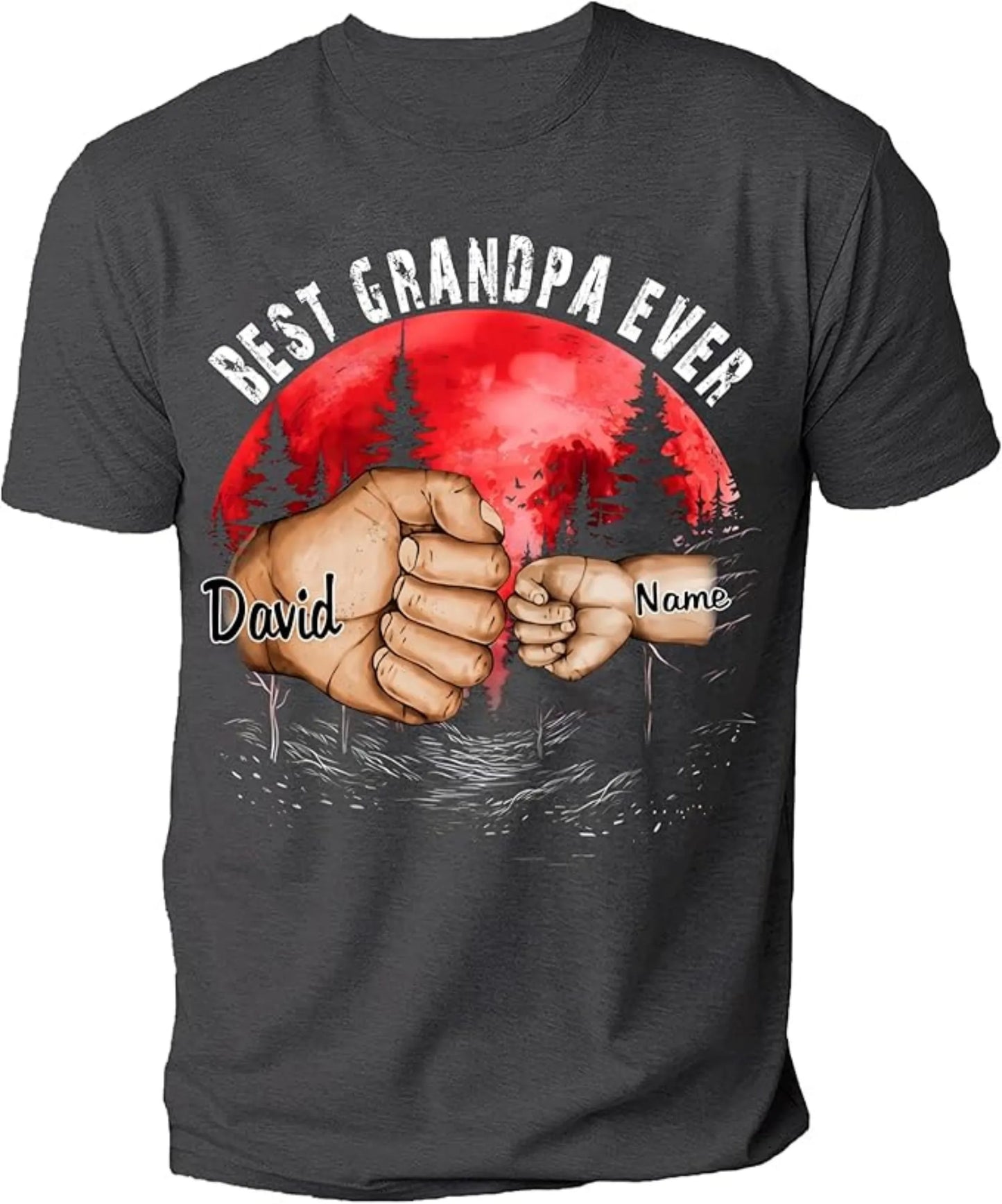 Personalize Best Grandpa Dad Ever Black Shirt - Custom Fist Bump Papa Father w Kid Name T-Shirt S-3XL