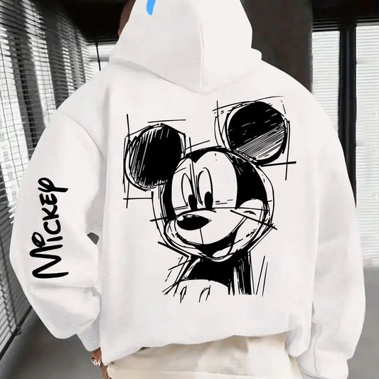 Hand-Drawn Line-Print Hooded Sweatshirt Unisex Casual Top-Fall Winter Hooded Sweatshirt Hooded Drawstring
