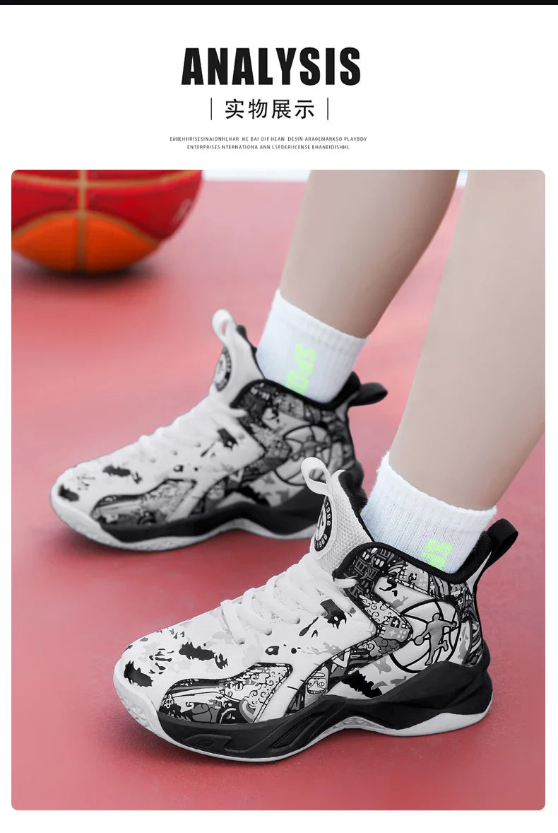 Kids Basketball Shoes Non-slip Breathable PU Leather Basketball Training Sneakers Boys Girls Sports Shoes Children Running Shoes