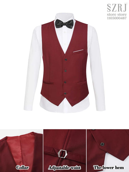 4pcs Men's Tuxedo Set:Classic Lapel Blazer,Vest,Pants&Tie High-Quality,Adjustable Waist.For Parties,Weddings, Proms. Comfy Fit.