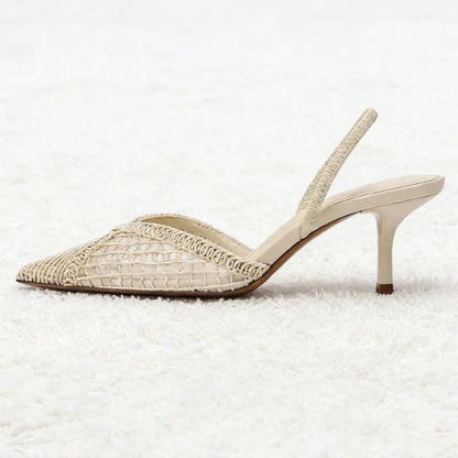 Fashion Black Hollow Mesh Woven Brand Pumps Women Comfort Pointed Toe Shallow High Heel Sandals Elegant Thin Heel Designer Shoes